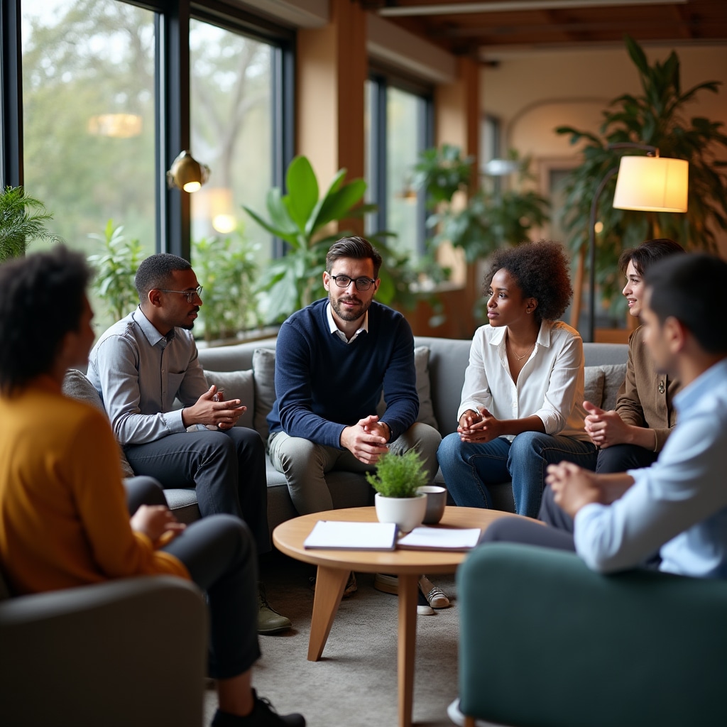 Diverse team engaged in cultural transformation dialogue