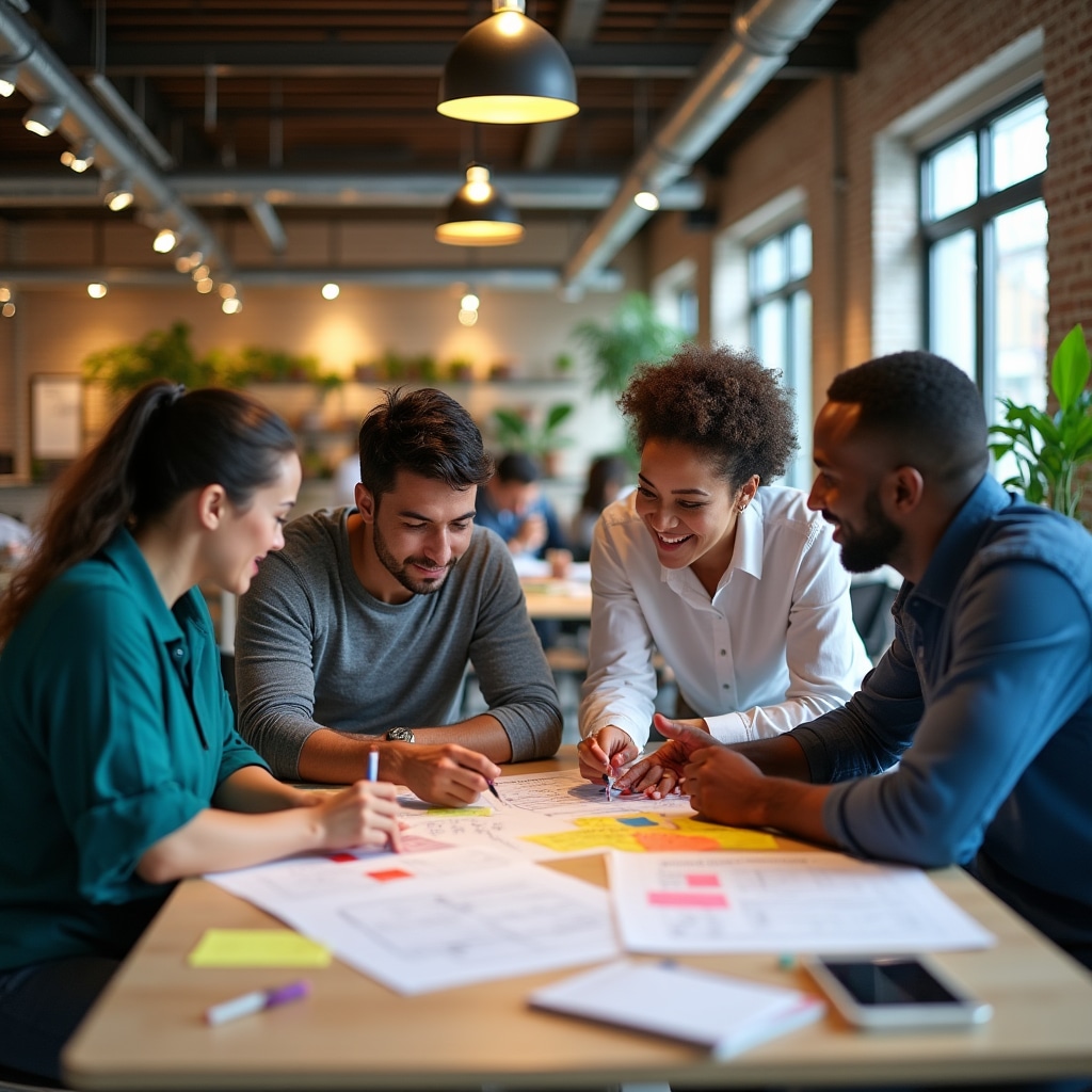 Workshop participants working together on change management exercise